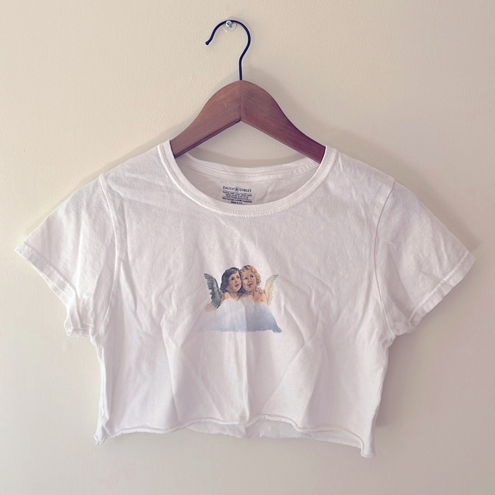 Daisy Street Fiorucci Angels White Crop Top